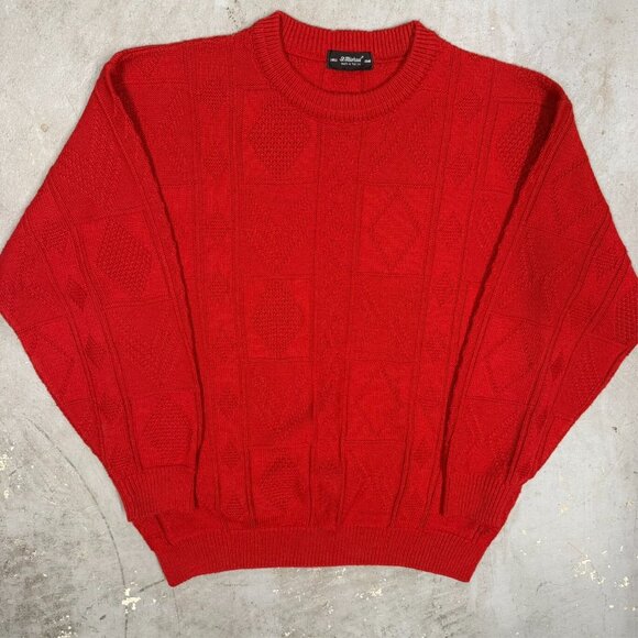 Vintage St Michael Knit Sweater Red Crewneck Made in UK Geometric Large - Picture 2 of 9